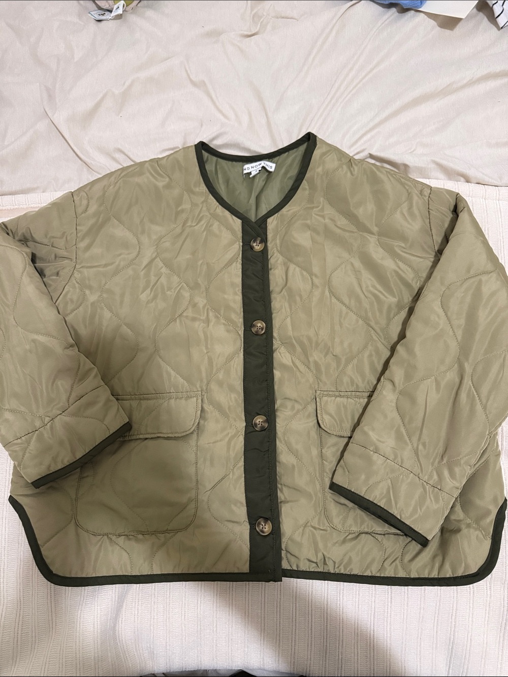Olive Quilted Utility Jacket with Contrast Trim